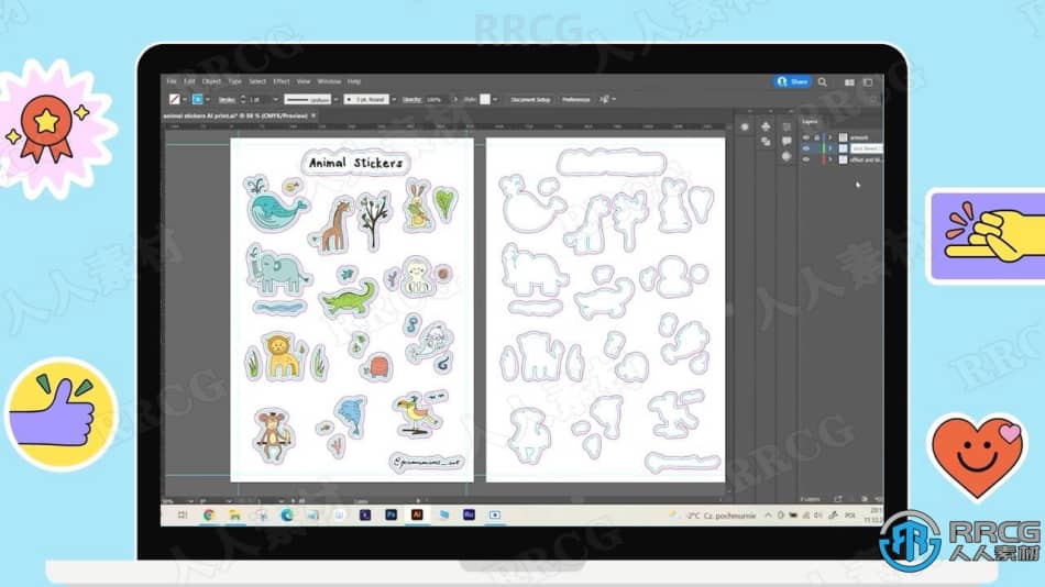 AI创建卡通矢量动物贴纸工作流程视频教程 AI 第3张