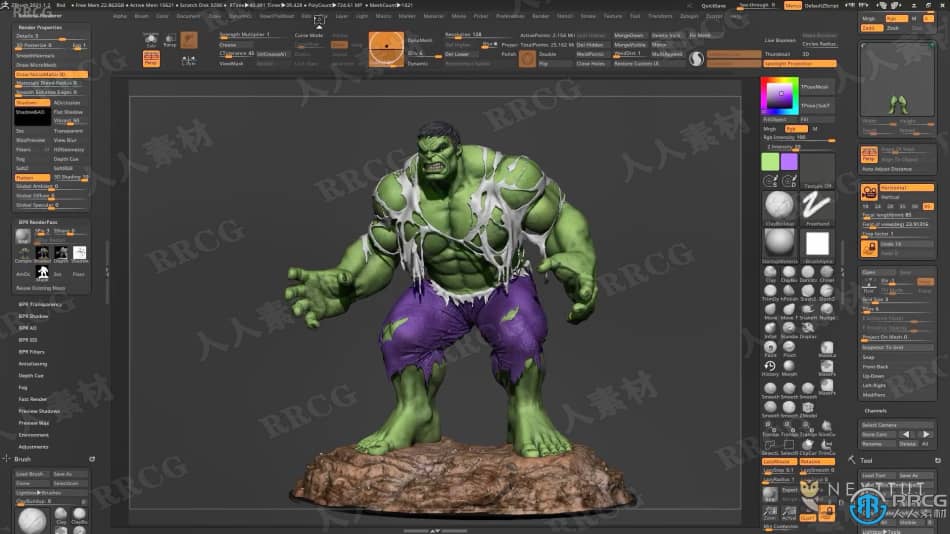Zbrush超级英雄绿巨人完整雕刻制作训练视频教程 3D 第15张