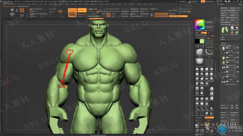 Zbrush超级英雄绿巨人完整雕刻制作训练视频教程 3D 第9张