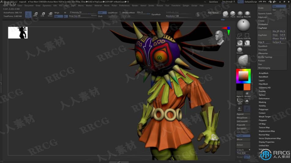 Zbrush塞尔达传说游戏马约拉面具雕刻制作流程视频教程 3D 第14张