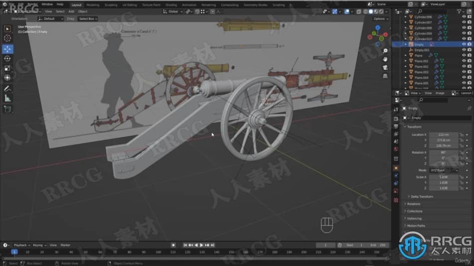 【中文字幕】Blender古老大炮完整制作工作流程视频教程 3D 第4张