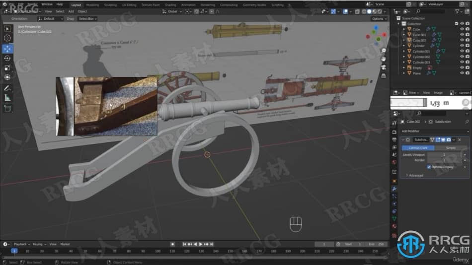 【中文字幕】Blender古老大炮完整制作工作流程视频教程 3D 第2张
