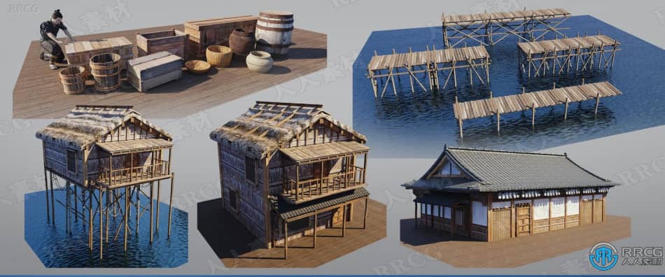 Blender日本古代海滨城镇概念艺术环境完整制作视频教程 3D 第9张