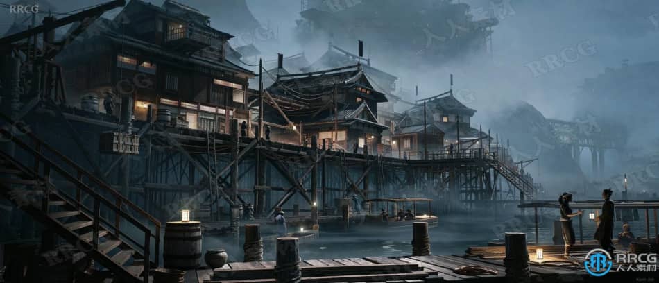 Blender日本古代海滨城镇概念艺术环境完整制作视频教程 3D 第3张