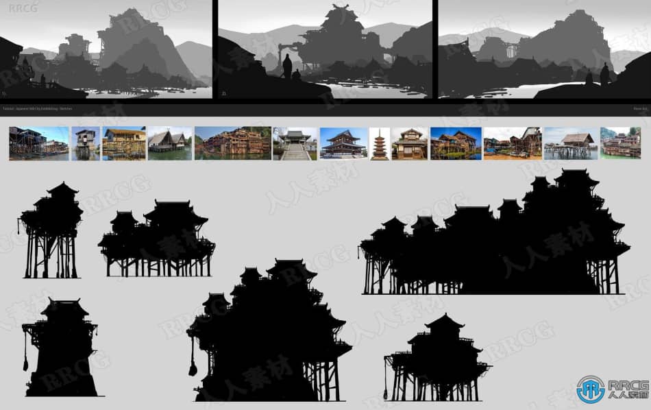 Blender日本古代海滨城镇概念艺术环境完整制作视频教程 3D 第7张