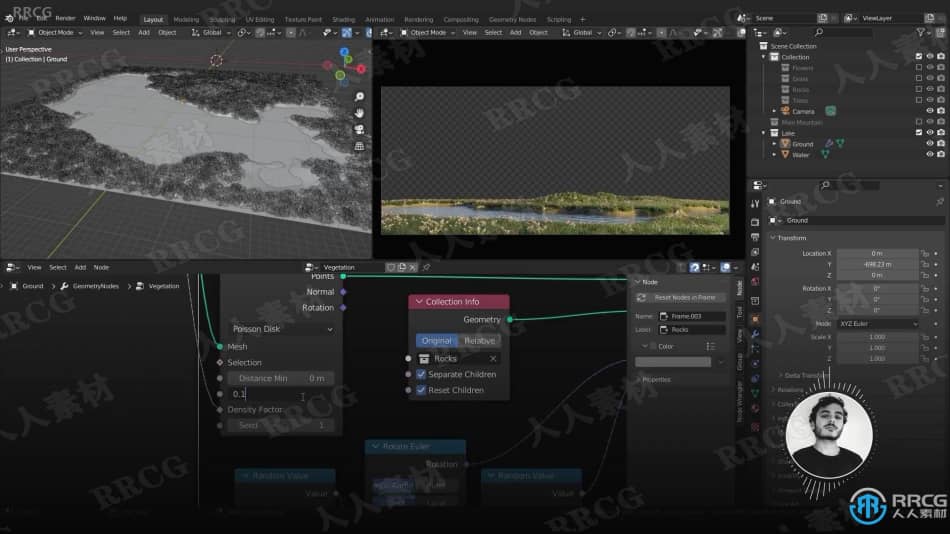 Blender逼真森林山脉景观实例制作视频教程 3D 第7张