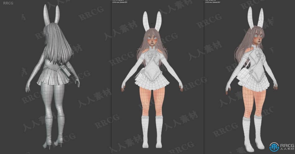 Blender兔女郎游戏角色完整制作工作流程视频教程 3D 第4张