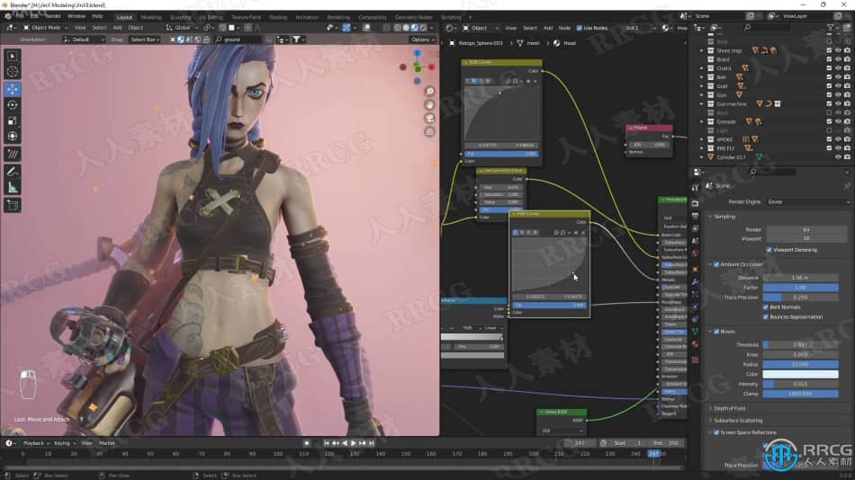 Blender机枪女战士游戏角色完整制作工作流程视频教程 3D 第17张