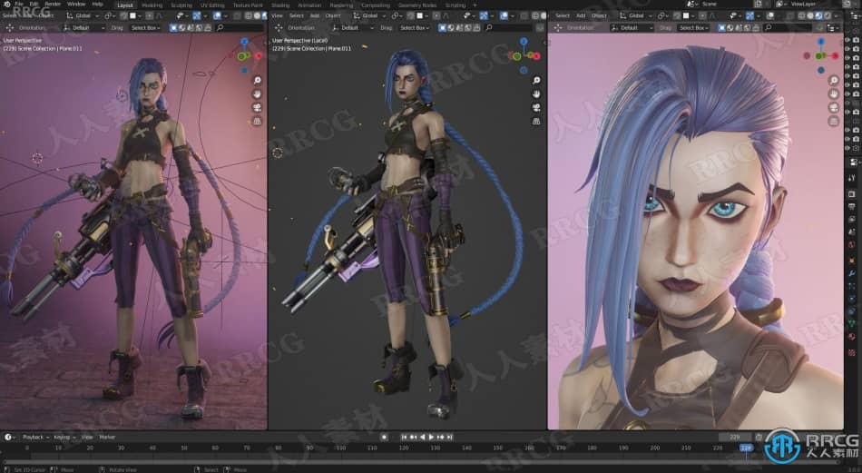 Blender机枪女战士游戏角色完整制作工作流程视频教程 3D 第20张