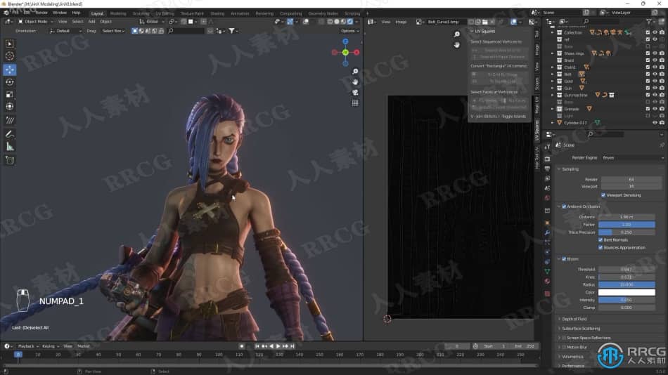 Blender机枪女战士游戏角色完整制作工作流程视频教程 3D 第15张