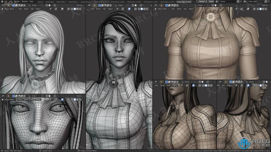 Blender英雄联盟游戏角色皮城女警Caitlyn凯特琳制作视频课程 3D 第3张