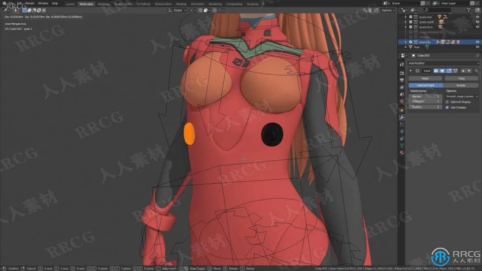Blender福音战士动漫角色明日香Asuka制作视频课程 3D 第6张