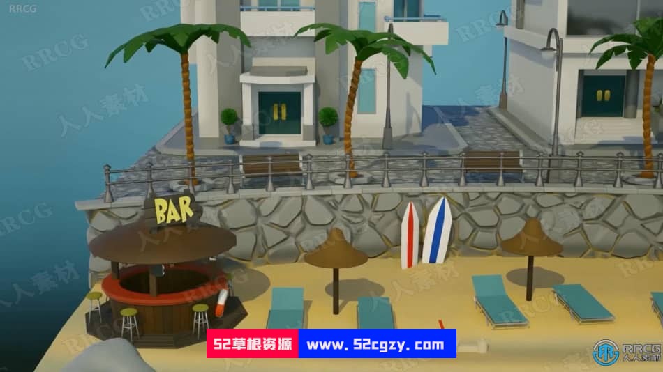 Blender热带酒店度假村场景完整制作流程视频教程 3D 第11张