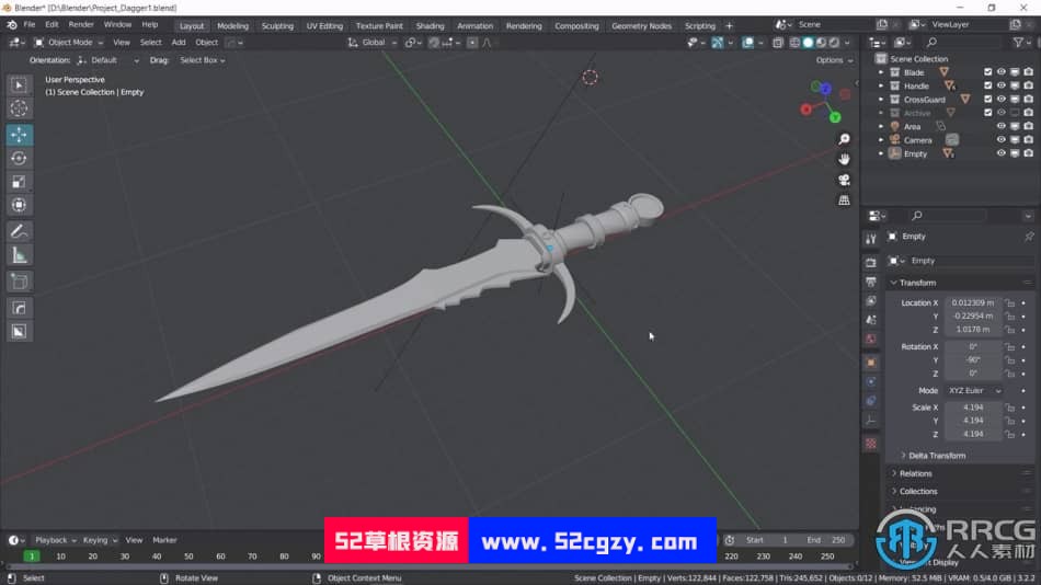 【中文字幕】Blender禁忌之刃游戏武器硬表面建模制作视频教程 3D 第8张