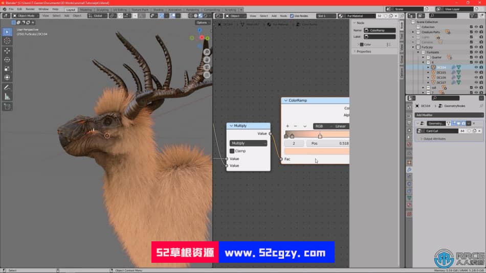 Blender麋鹿动物毛发实时制作视频教程 3D 第5张