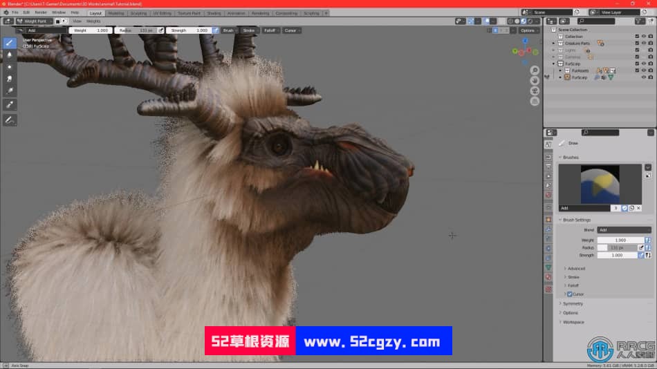 Blender麋鹿动物毛发实时制作视频教程 3D 第11张