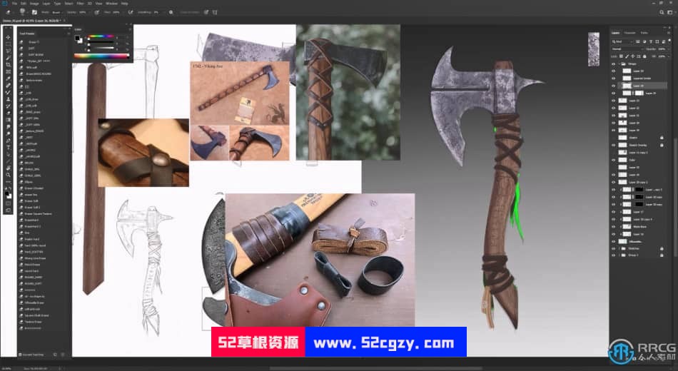 斧头战斧武器概念设计数字绘画实例训练视频教程 PS教程 第5张