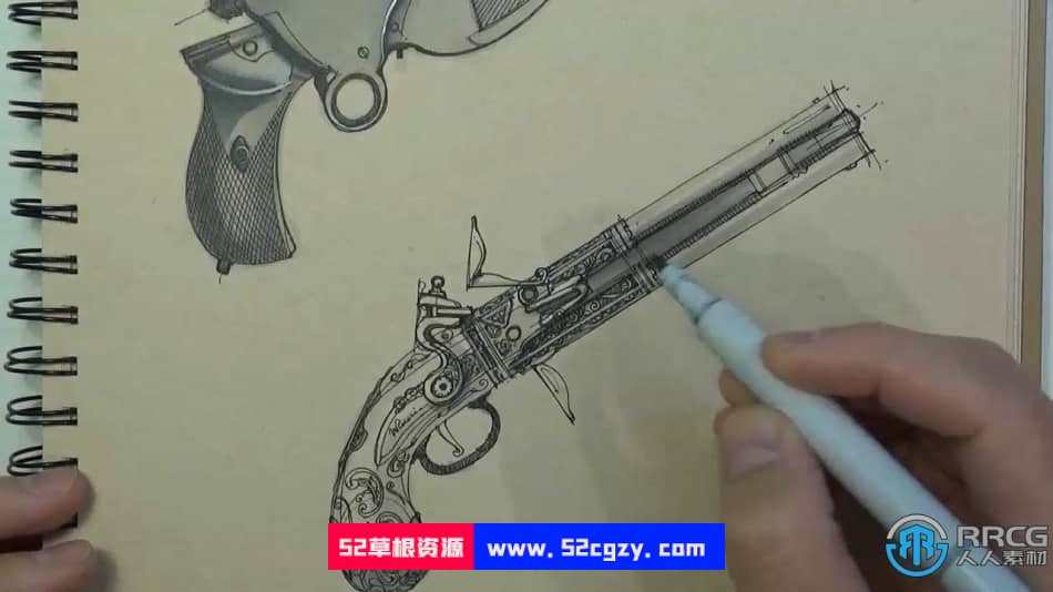 古董手枪标记绘画实例训练视频教程 CG 第7张