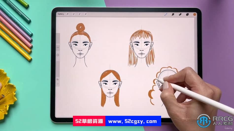 Procreate人物角色头发设计数字绘画技术视频教程 CG 第8张