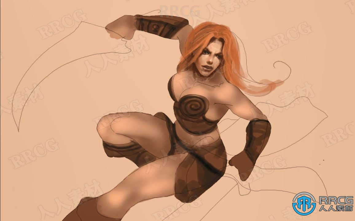 野蛮原始战斗女性角色数字绘画工作流程视频教程 CG 第2张