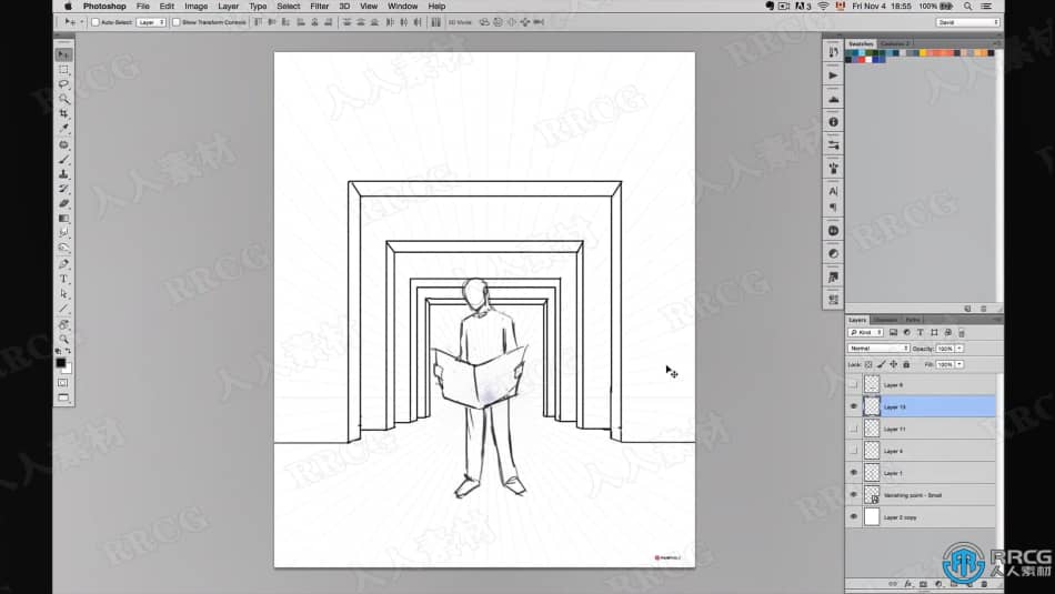 [Photoshop] 透视路径绘制角色建筑比例结构草图技巧视频教程 PS教程 第14张