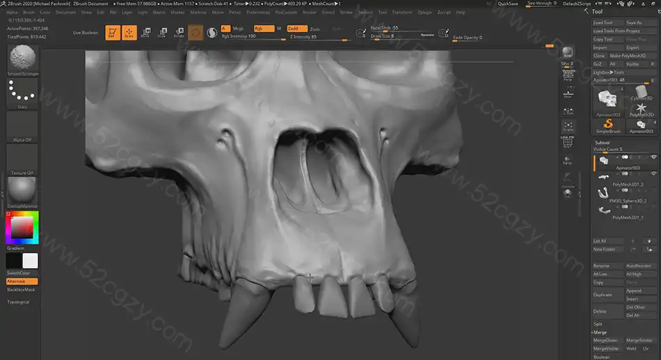 ZBrush教程-大猩猩骷髅机械头骨建模雕刻视频ZBrush教程 3D 第3张