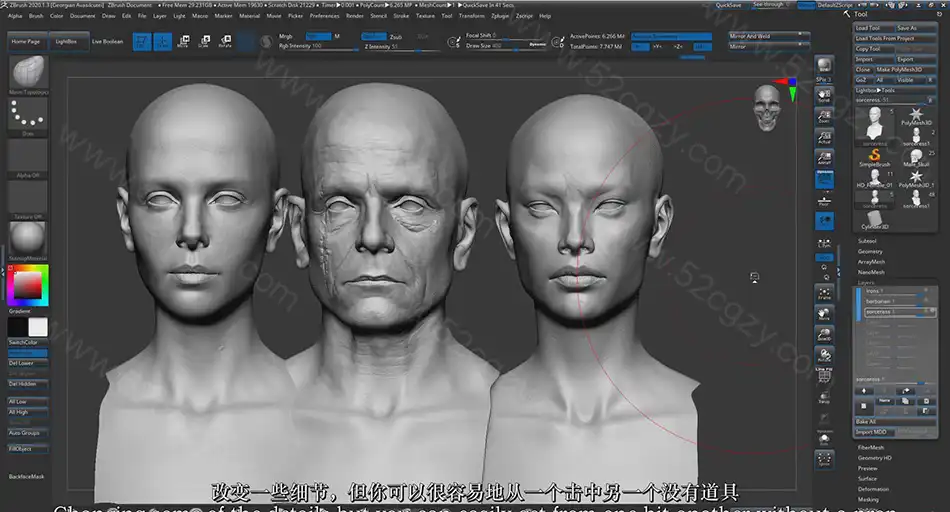 【中英字幕】Zbrush教程-超精细角色面部雕刻大师级视频 3D 第5张