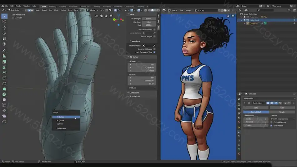 【中英字幕】Blender教程-初学者新手小白入门女性卡通角色建模教程 3D 第4张