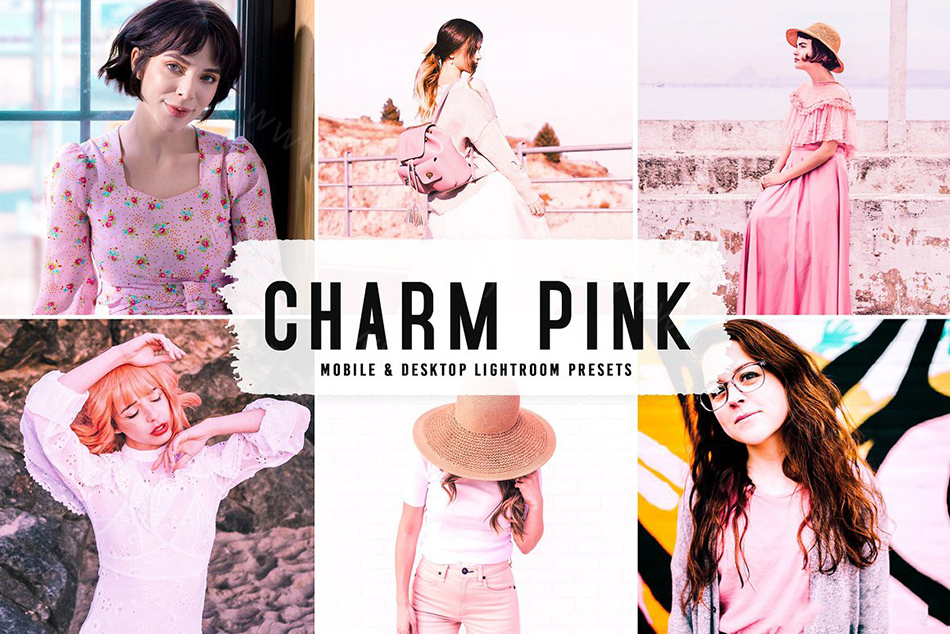 【Lightroom预设】时尚魅惑粉色人像后期调色Charm Pink Pro Lightroom Presets LR预设 第1张