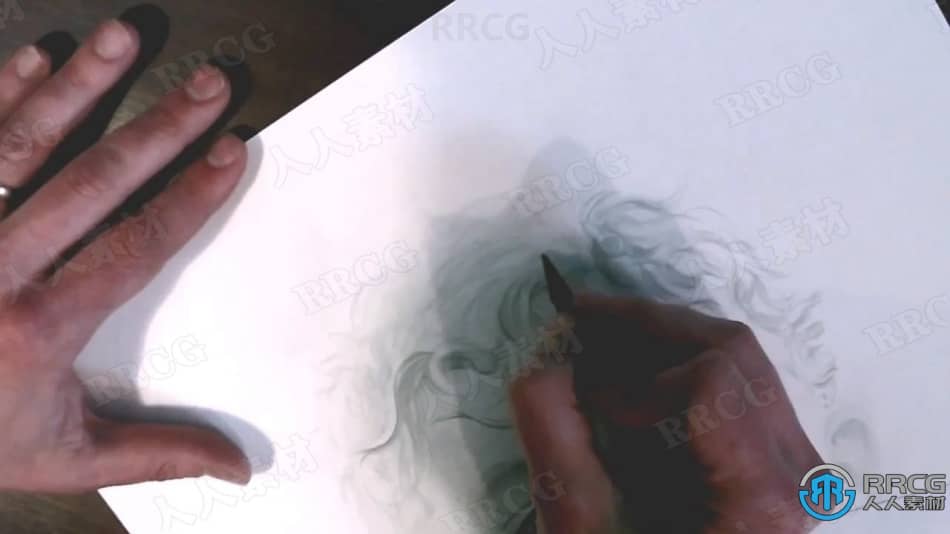 烟雾石墨风格铅笔写实肖像传统绘画工作流程视频教程 CG 第7张