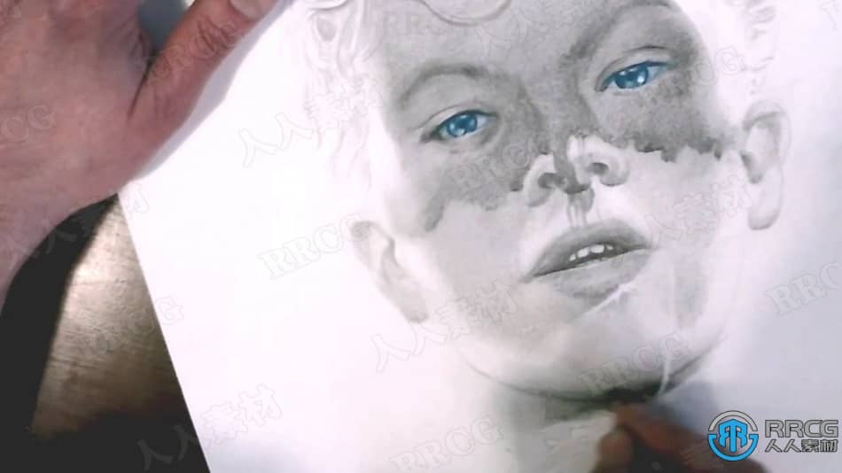 烟雾石墨风格铅笔写实肖像传统绘画工作流程视频教程 CG 第8张