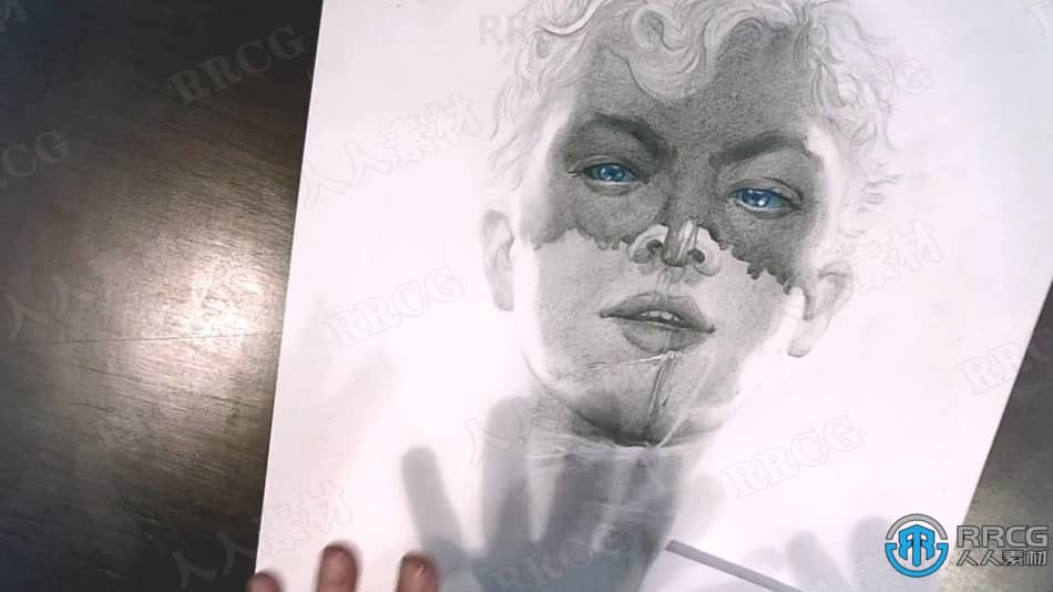 烟雾石墨风格铅笔写实肖像传统绘画工作流程视频教程 CG 第9张
