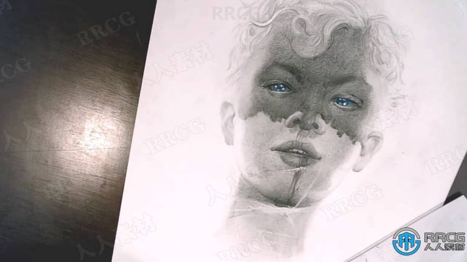 烟雾石墨风格铅笔写实肖像传统绘画工作流程视频教程 CG 第10张